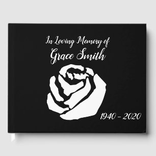 White rose art funeral memory guest book