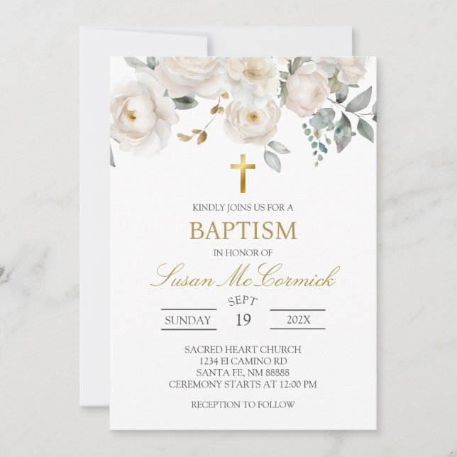 White rose baptism Invitation (Front)