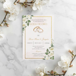 White rose Beige Boda de oro Invitation