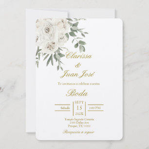 White Rose beige wedding  Invitation
