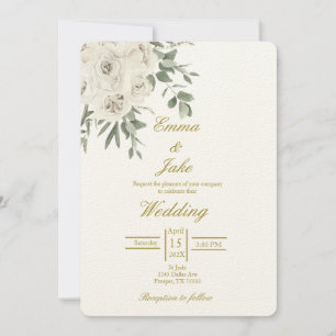 White Rose beige wedding Invitation