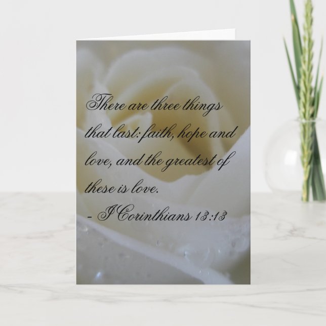 White Rose Bible Verse Wedding Greeting Card (Front)