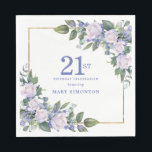 White Rose Blue Floral Custom 21st Birthday Party Napkin<br><div class="desc">New for Summer 2024. White roses and blue flowers create a beautiful and elegant floral border that decorate a gold frame. All text is editable.</div>