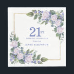 White Rose Blue Floral Custom 21st Birthday Party Napkin<br><div class="desc">New for Summer 2024. White roses and blue flowers create a beautiful and elegant floral border that decorate a gold frame. All text is editable.</div>