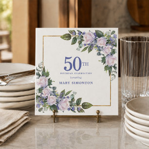 White Rose Blue Floral Custom 50th Birthday Party Napkin