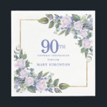White Rose Blue Floral Custom 90th Birthday Party Napkin<br><div class="desc">New for Summer 2024. White roses and blue flowers create a beautiful and elegant floral border that decorate a gold frame. All text is editable.</div>