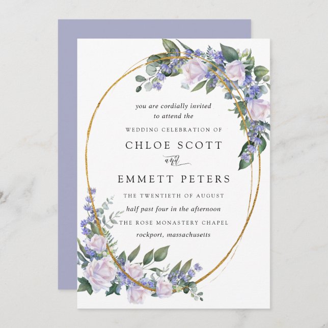 White Rose Blue Floral Wedding Invitation (Front/Back)