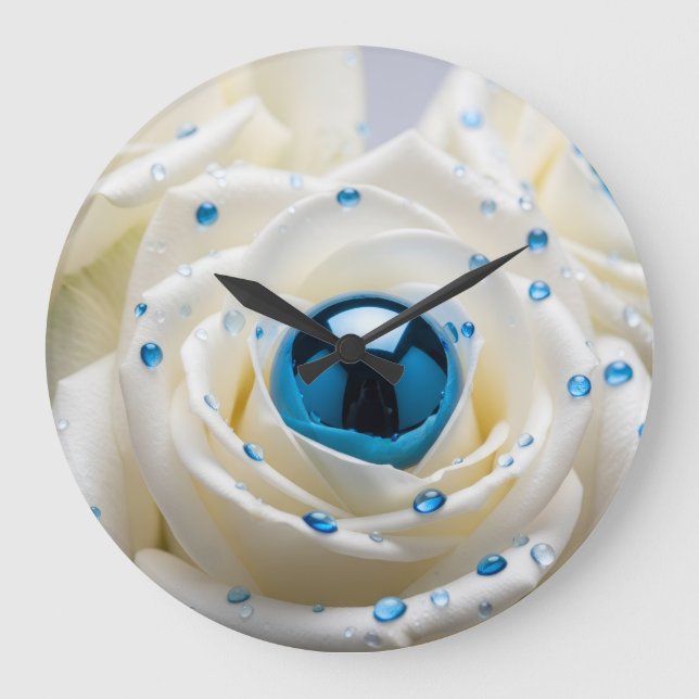 white rose blue pearls clock (Front)