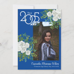 White Rose Blue Photo Graduation Announcement