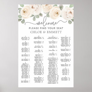 White Rose Botanical Alphabetical Seating Chart