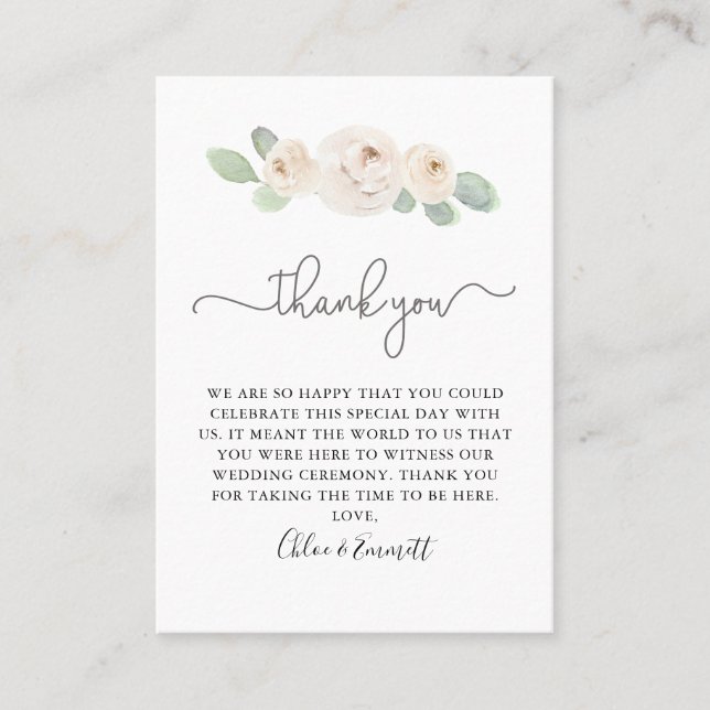 White Rose Botanical Wedding Thank You Place Card (Front)