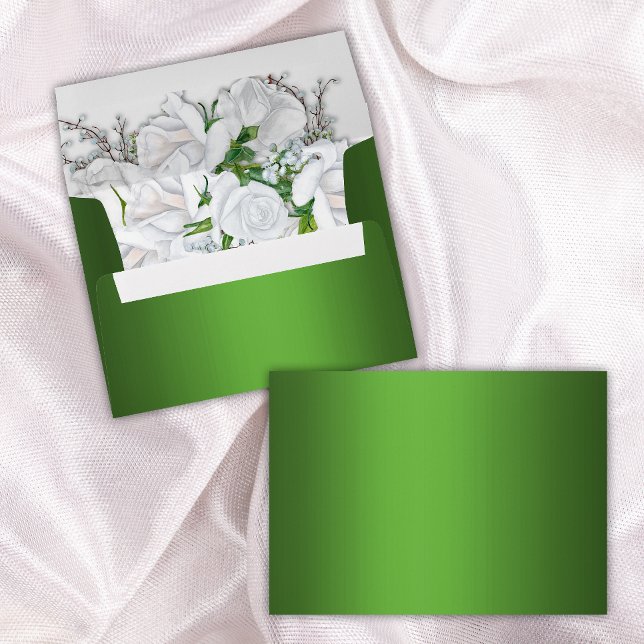 White Rose Bouquet and Metallic Green Wedding   Envelope (Creator Uploaded)