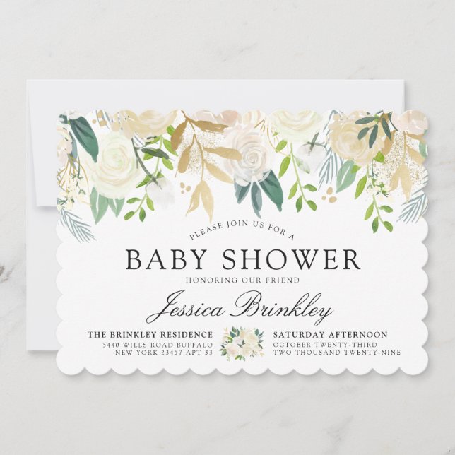 White Rose Bouquet | Baby Shower Invitation (Front)