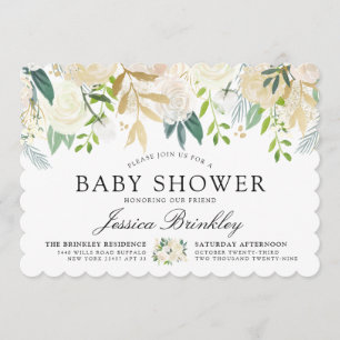 White Rose Bouquet Baby Shower Invitation