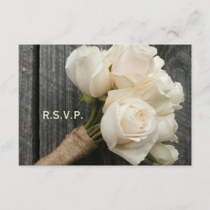 White Rose Bouquet & Barnwood Wedding R.S.V.P. RSVP Card