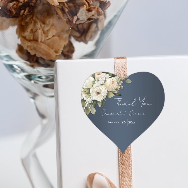 White Rose Bouquet Boho Dusty Blue Wedding Heart Sticker (Creator Uploaded)