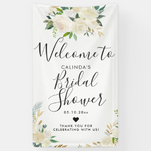 White Rose Bouquet   Bridal Shower Welcome Banner