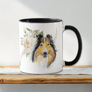 White Rose Bouquet Collie Dog Mug
