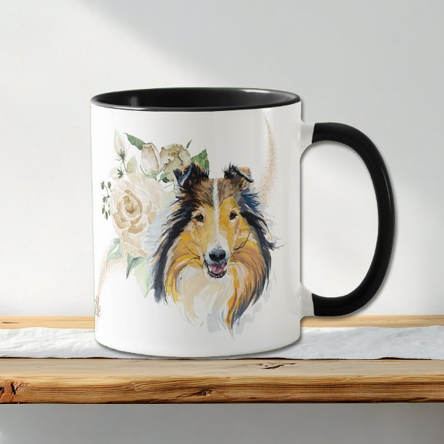 White Rose Bouquet Collie Dog Mug (Creator Uploaded)