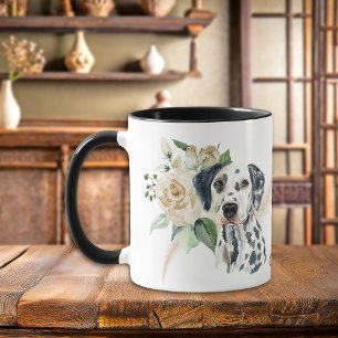 White Rose Bouquet Dalmatian Dog Mug