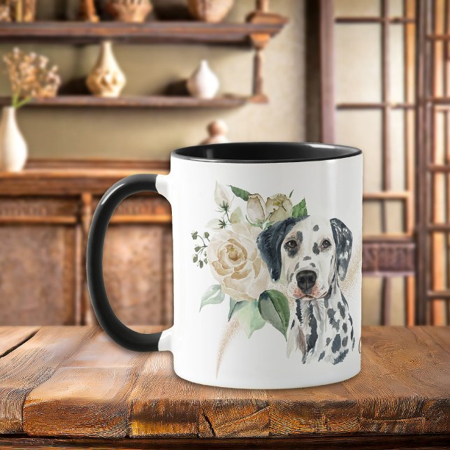 White Rose Bouquet Dalmatian Dog Mug (Creator Uploaded)