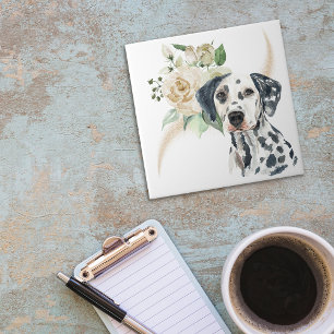 White Rose Bouquet Dalmatian Dog Tile