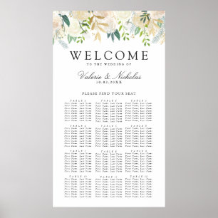 White Rose Bouquet   Floral 12 Table Seating Chart