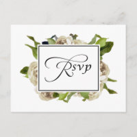 White Rose Bouquet Floral Wedding RSVP
