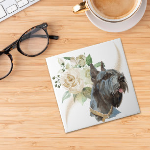 White Rose Bouquet Giant Schnauzer Dog Tile