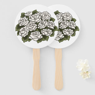 White Rose Bouquet Hand Fan