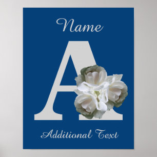White Rose Bouquet Monogram A Personalised Poster
