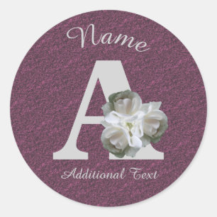 White Rose Bouquet Monogram A Personalized Classic Round Sticker
