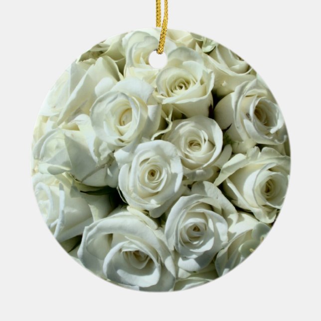 White Rose Bouquet-Ornament Ceramic Tree Decoration (Front)
