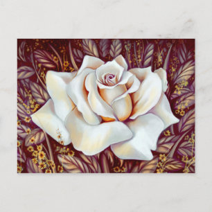 White rose bouquet realistic painting postcard