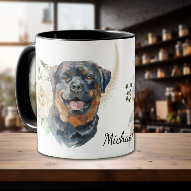 White Rose Bouquet Rottweiler Dog Mug (Creator Uploaded)