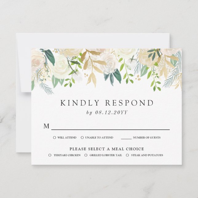 White Rose Bouquet | RSVP Card (Front)