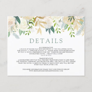 White Rose Bouquet Wedding Details Enclosure Card