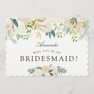 White Rose Bouquet Will you be my Bridesmaid? Invitation