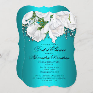 White Rose Bridal Bouquet Aqua Bridal Shower Invitation