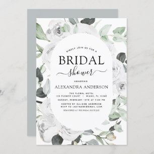 White Rose Bridal Shower Floral Invitation