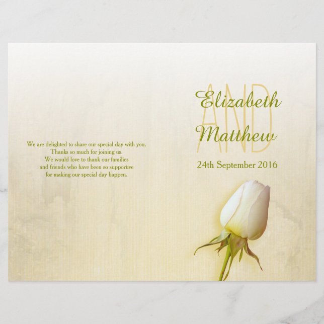 White rose bud wedding programme (Front)