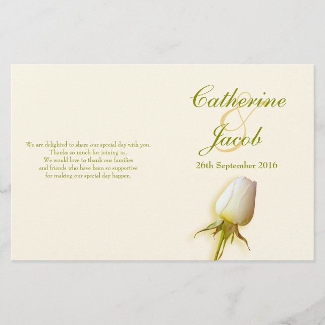 White rose bud wedding programme (Front)