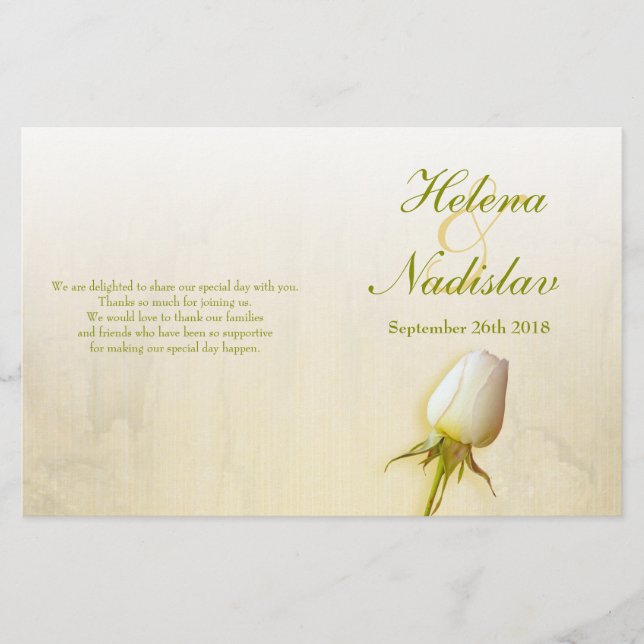 White rose bud wedding programme (Front)