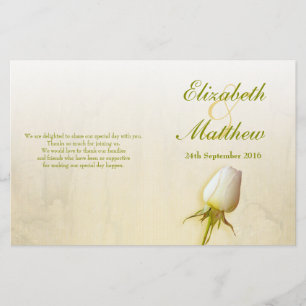 White rose bud wedding programme