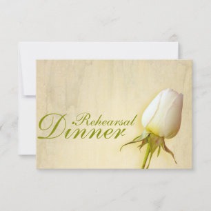 White rose bud wedding rehearsal dinner invite