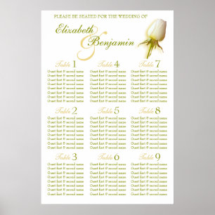 White Rose Bud Wedding Seating Table Planner 1-9 Poster