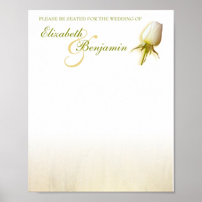 White Rose Bud Wedding Seating Table Planner blank Poster (Front)