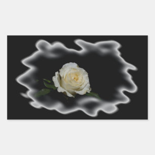 White Rose Burned Edges Rectangular Sticker