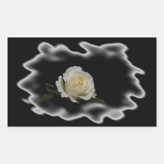 White Rose Burned Edges Rectangular Sticker (Front)