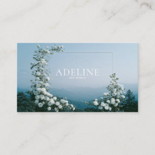 White Rose Bush Misty Mountain Valley Gold Frame Business Card